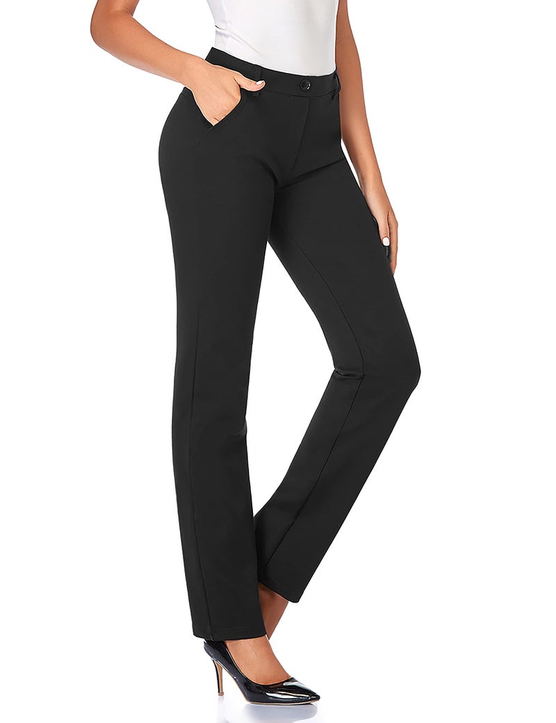 Tapata Women's 26''/28''/30''/32''/34'' Stretchy Straight Dress Pants with Pockets Tall, Petite, Regular for Office Work Business 32", Black, S - Image 1